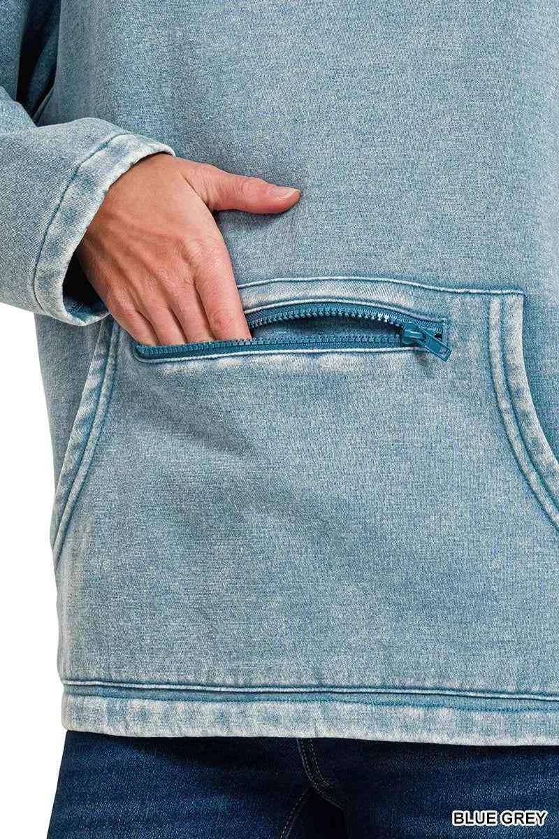 Zenana Fleece Washed High Neck Kangaroo Pocket Sweatshirt aaec5f9ffe324854b55437fa47f038f9-Max-Origin