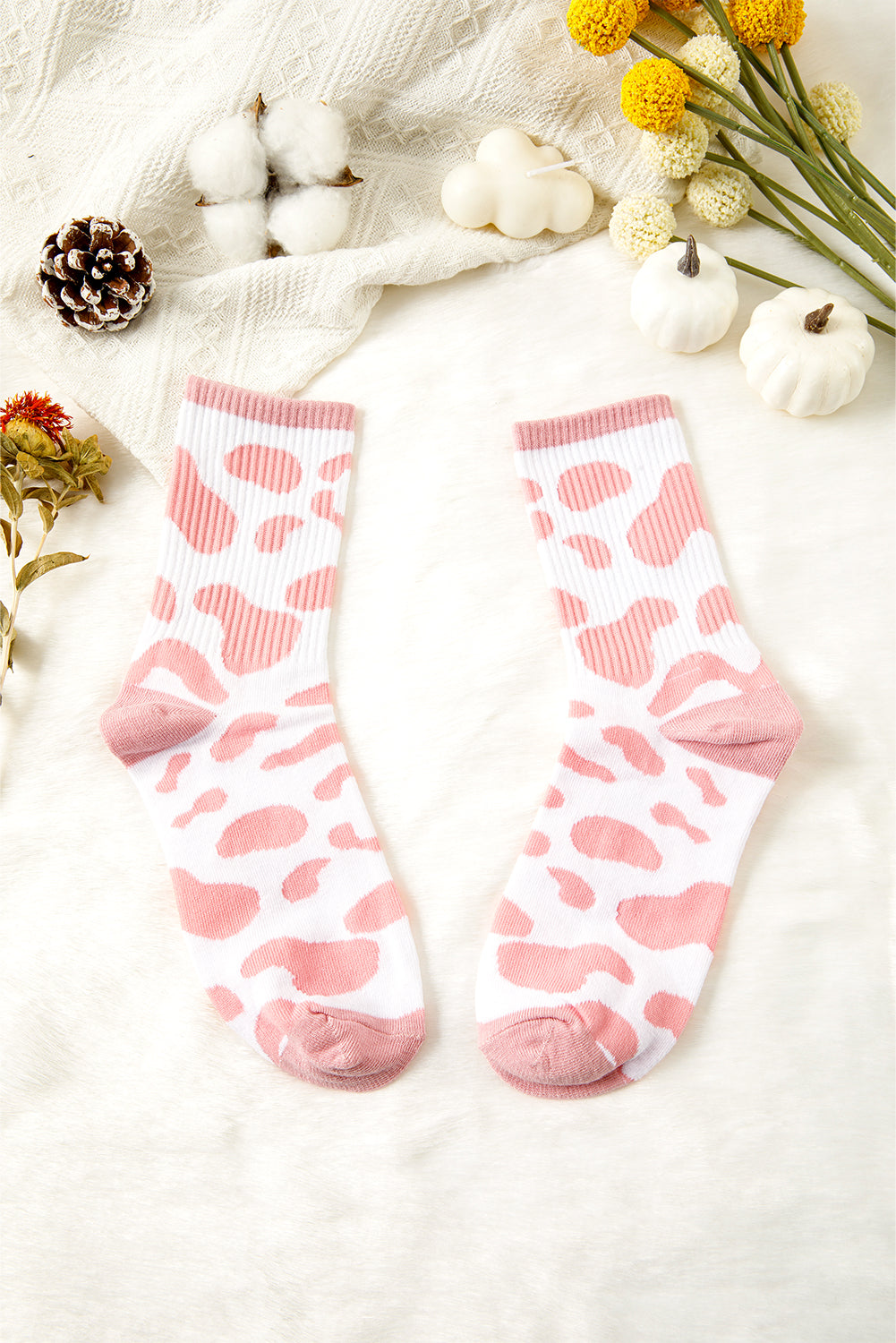 Pink Cow Print Fashion Crew Socks aaeff4dfee704c8a