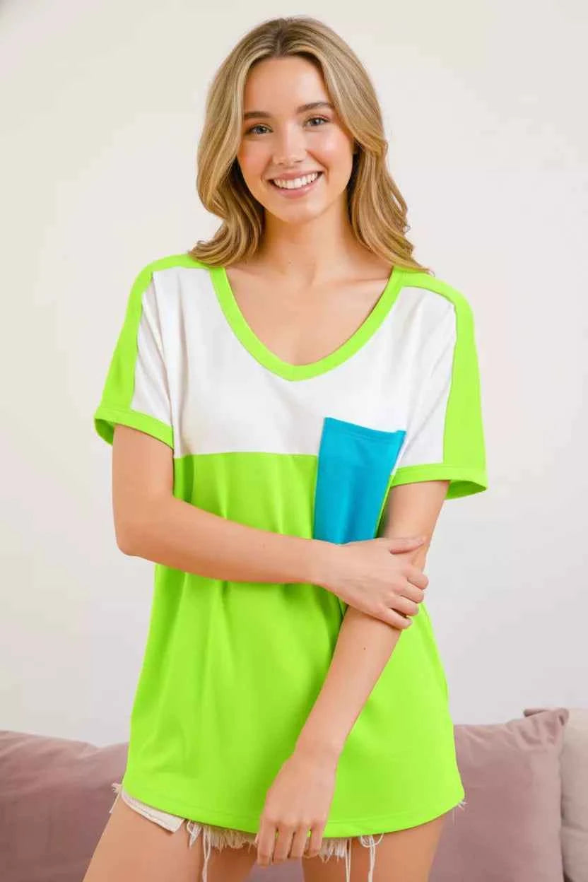 BiBi Color Block Neon Trim Pocket T-Shirt aaf0d77d-ceba-41cc-93fa-9e6de152953a-Max-Origin