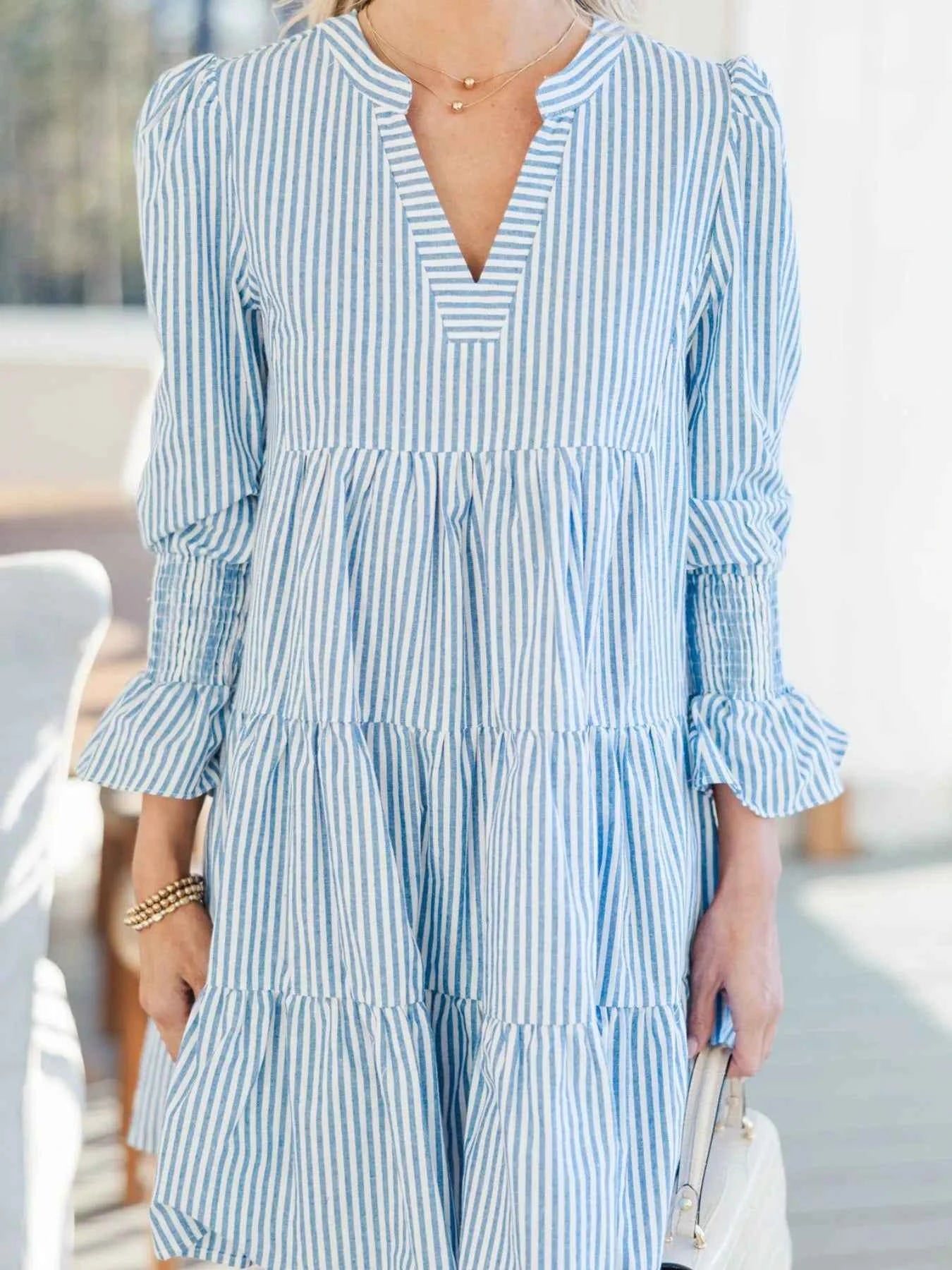 Striped Tiered Flounce Sleeve Shirt Dress aaf4db43-78a7-4821-a010-61fe7483f139-Max-Origin