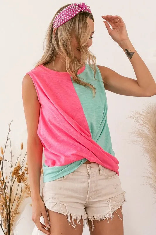 BiBi Slub Terry Color Block Twisted Top aaf55fd1b5f1456baac9898d7a1bbc7d-Max-Origin