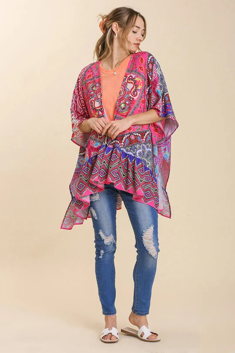 Umgee Full Size Mixed Print Ruffle Hem Open Front Cover Up Plus Size aaf792a8-0c93-4444-8a2b-2d57f957b99e-Max