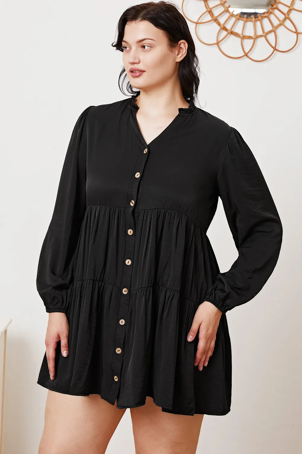 Ruffled Button Up Long Sleeve Tiered Shirt ab045616-3d52-4771-83e3-055007f8627d-Max