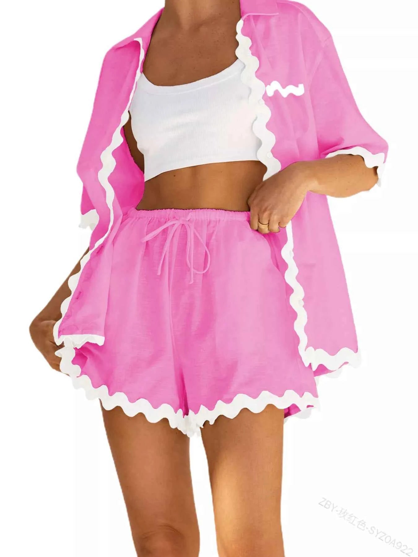 Contrast Scalloped Trim Shirt and Shorts Set ab0e62d2ae664cecaaabdbc56bc4ea06-Max-Origin