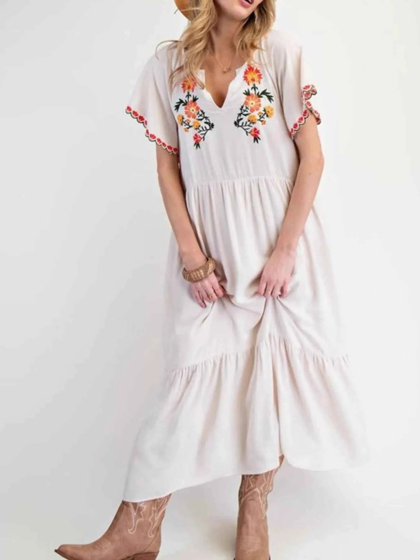 Floral Notched Flutter Sleeve Dress White ab0ffdd8-8e69-4bb8-ae6e-537cc8ce90d3-Max-Origin