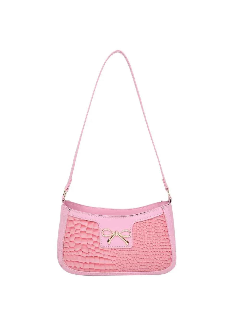Crocodile Pattern Shoulder Bag with Bow Detail ab145da2-9f61-41b9-8e4a-d81db56fb4c5-Max