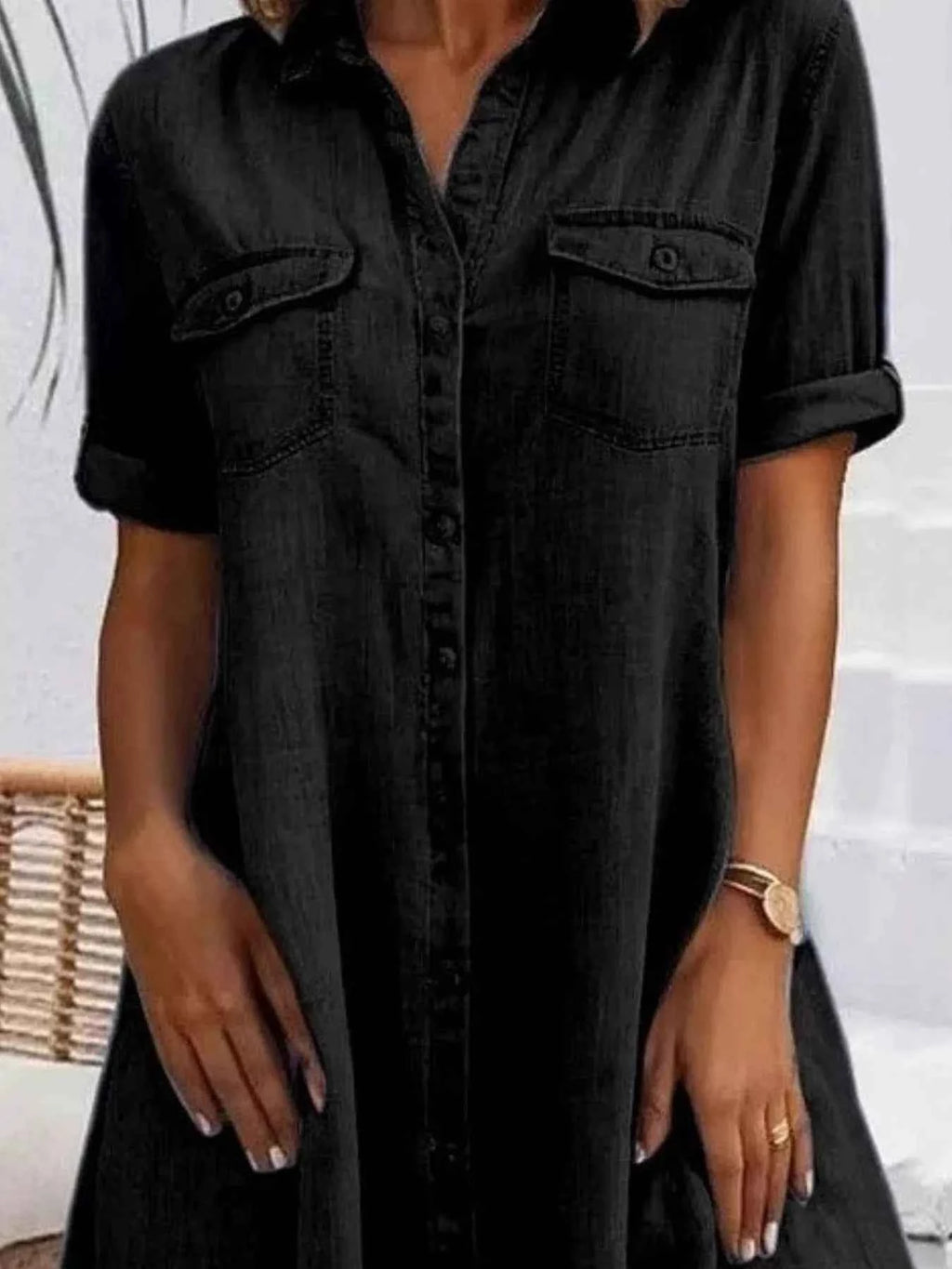 Full Size Button-Front Short Sleeve Denim Dress Plus Size ab16f212-bfdb-4325-accb-a329dcd4bbc6-Max-Origin