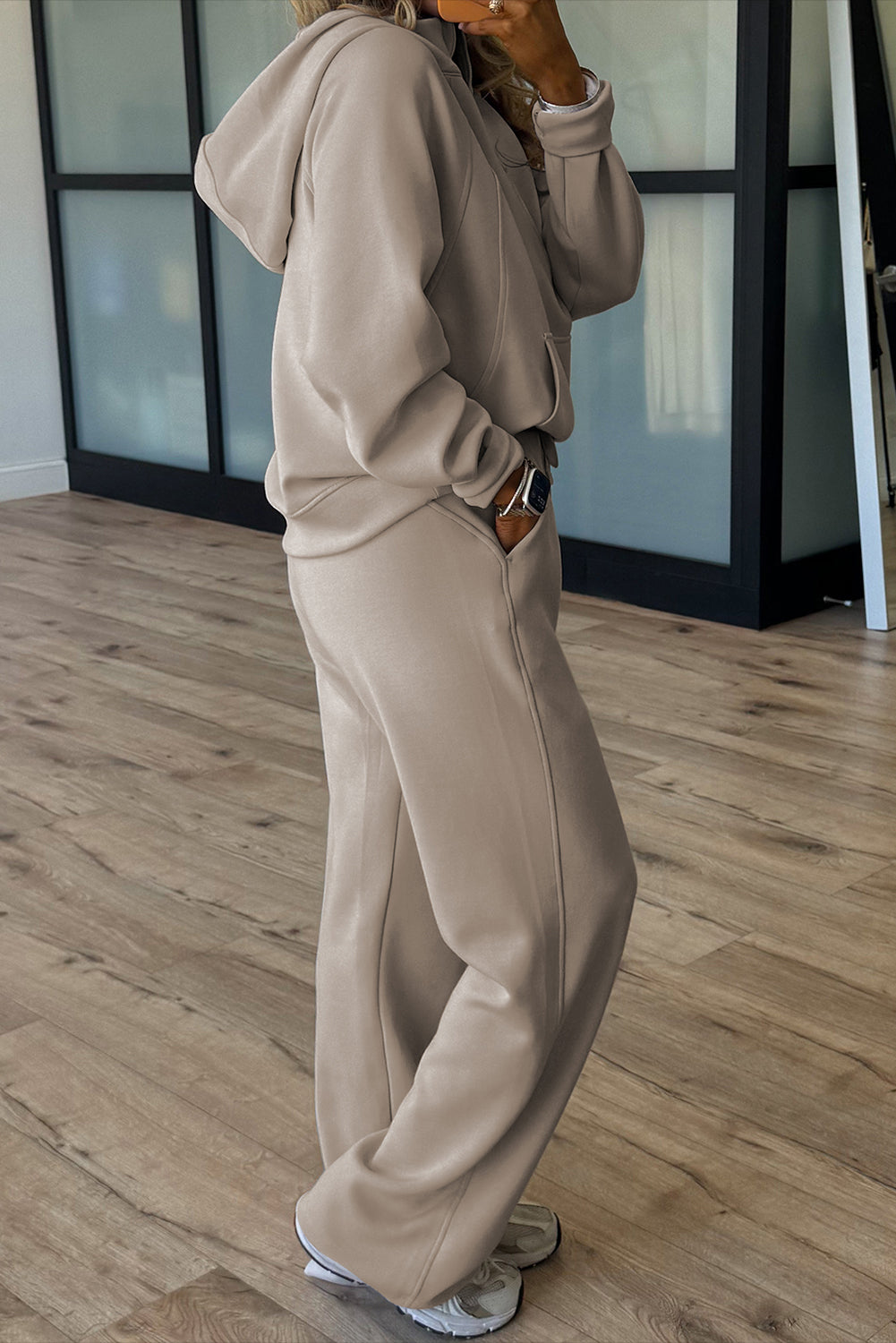 Beau Blue Half Zip Thumbhole Sleeve Hoodie Active Pants 2pcs Outfit ab1907e31fba7985