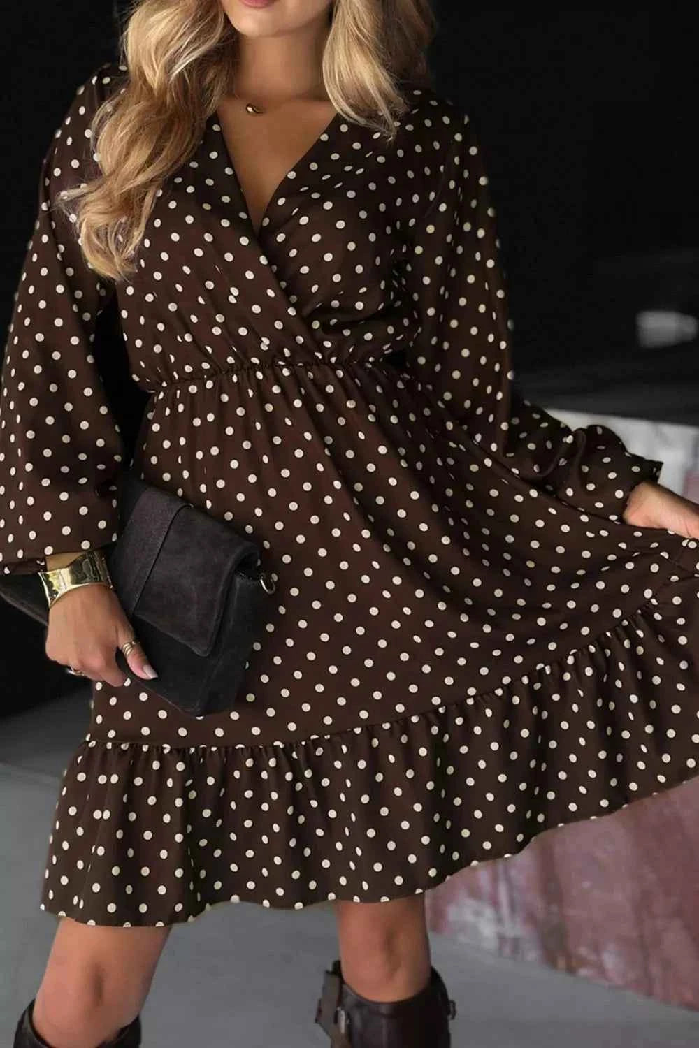 Polka Dot Ruffle Hem Wrap Dress