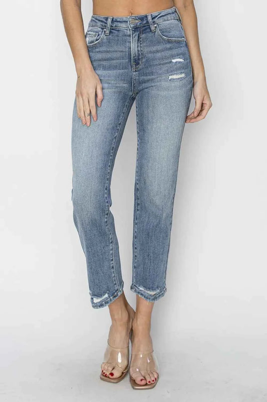 RISEN Full Size High Waist Distressed Cropped Jeans MEDIUM ab204c32-1736-4105-a7f0-293178e105fb-Max