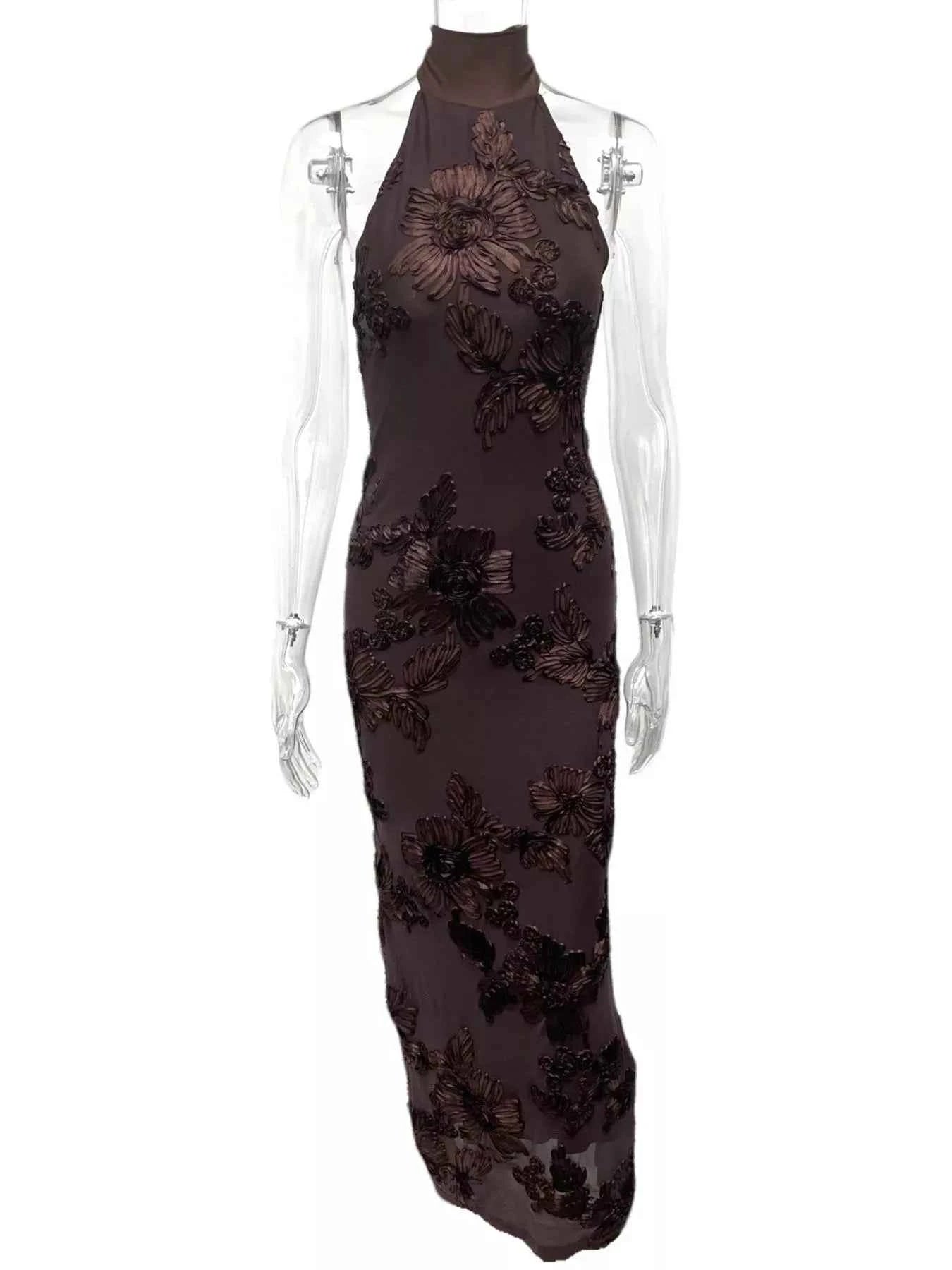 Floral Applique Halter Neck Maxi Dress ab2c120c-b432-41aa-8c6b-5b292def54f5-Max-Origin