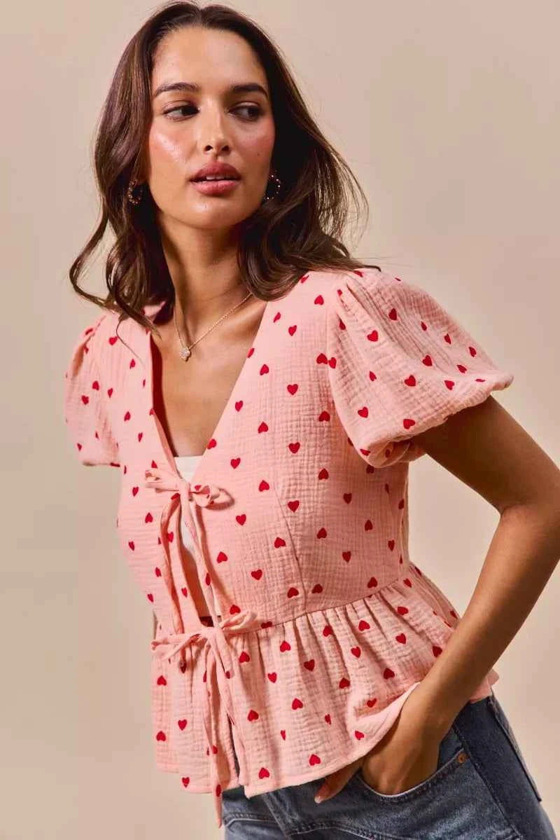 SO ME All Over Heart Ribbon Tie Baby Doll Valentine Blouse ab2d09a6097e463cb424a27572a40637-Max-Origin