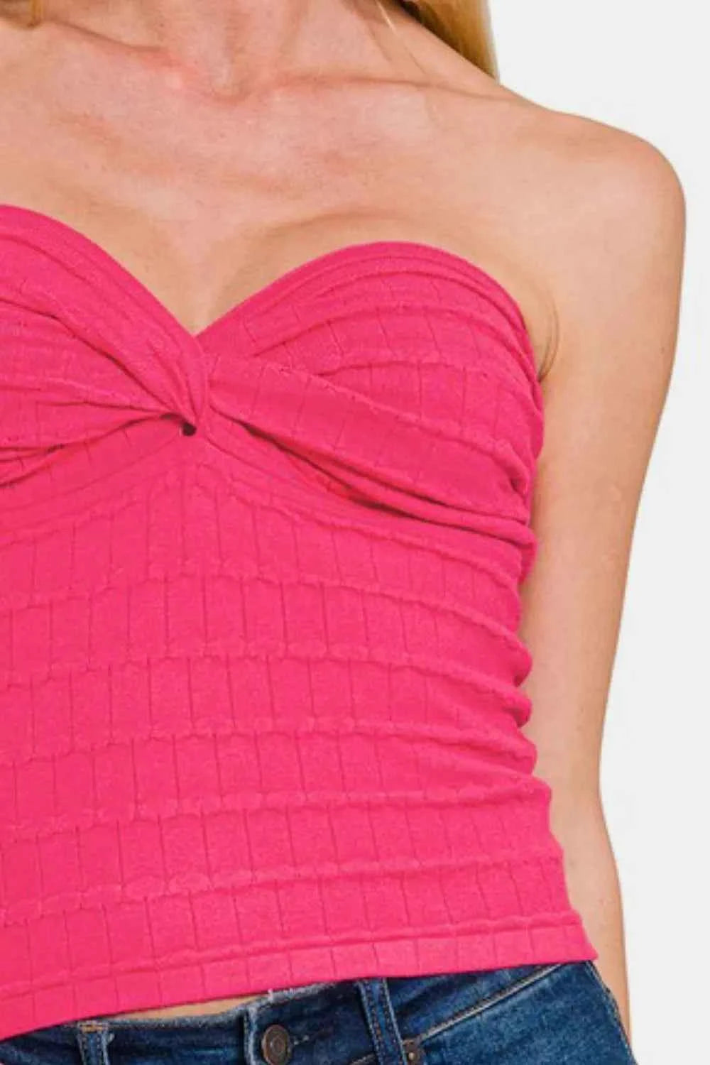 Zenana Ruched Twisted Sweetheart Neck Top ab31add5-3fd5-44d0-bf28-3fe28bc39d07-Max