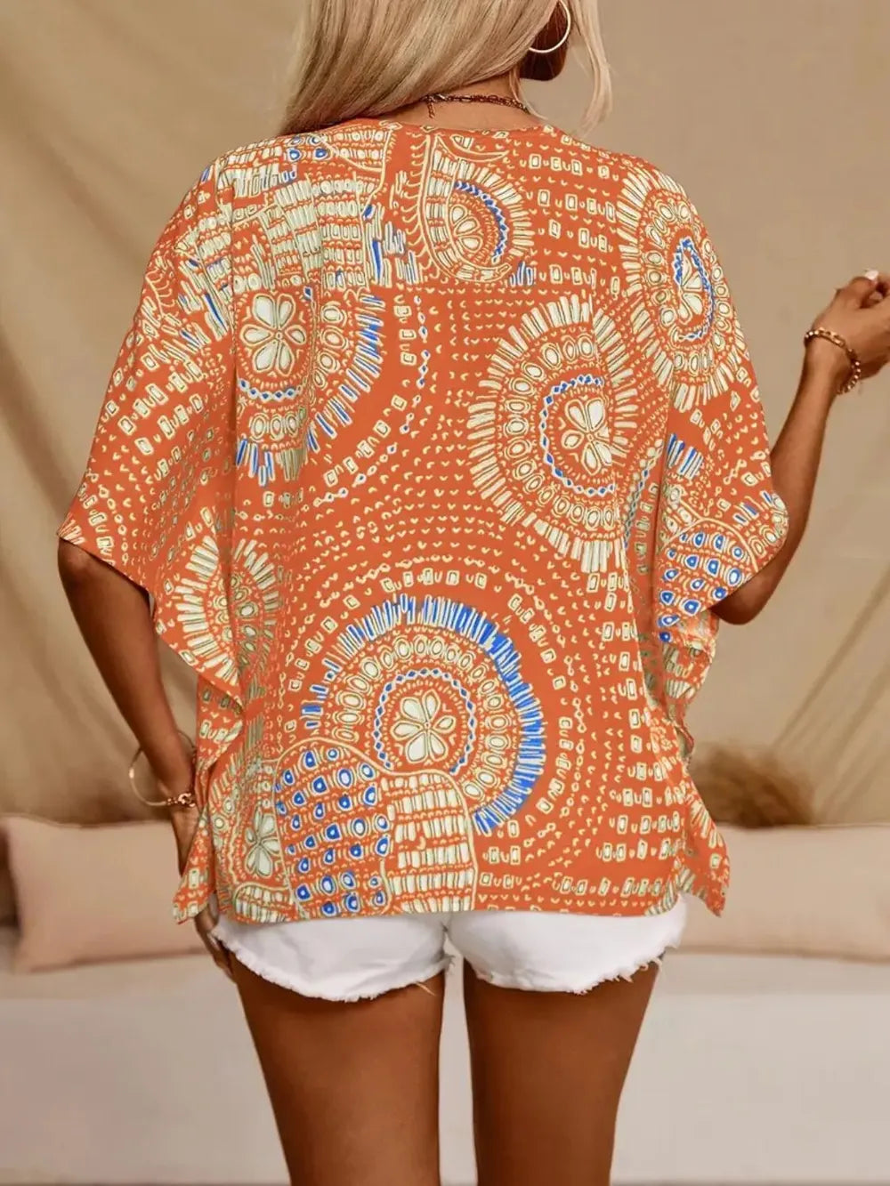 Printed V-Neck Half Sleeve Top ab31b456-c581-4181-a581-1b83deaf4427-Max