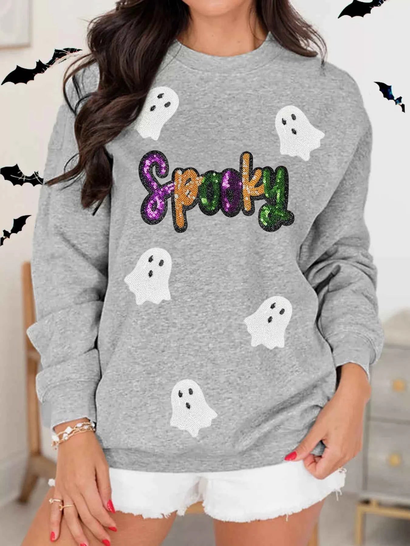 Halloween Spooky Ghost Sequin Sweatshirt Gray ab3927bc32634d50a4dc138f4a5dbf1c-Max-Origin