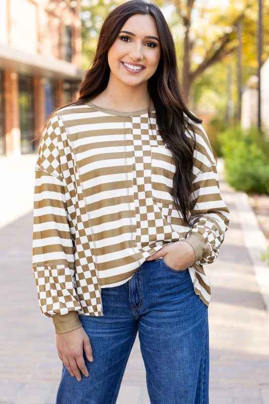 Fatima Patchwork Lantern Sleeve Blouse ab4ddd1b-34c2-49e0-80af-eb7ccc53e6ef