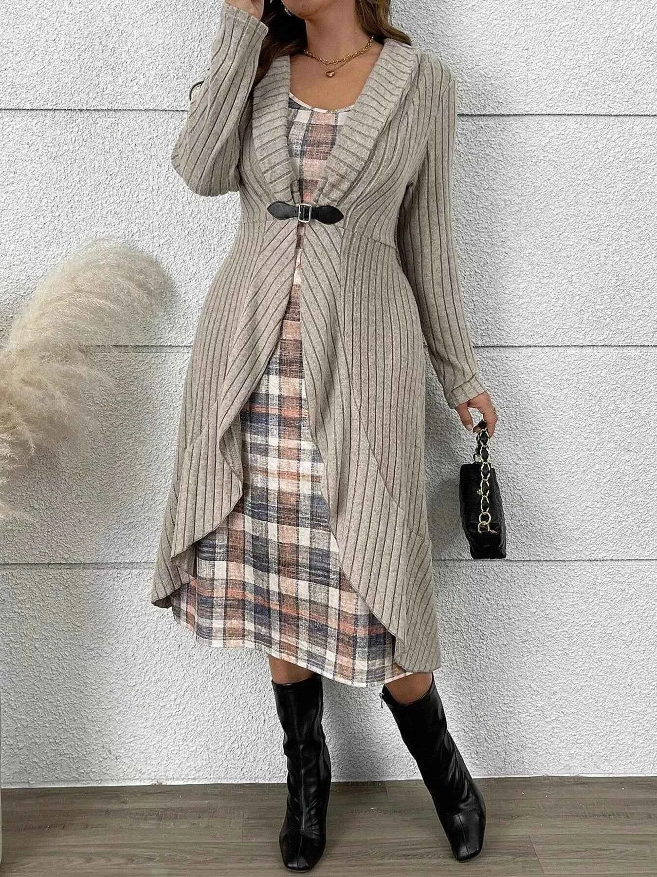 Plaid Cami Dress and Ribbed Cardigan Set ab56eb5f63c04d56a7ccde7acf95b778-Max-Origin