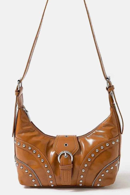 Fame Faux Leather Studded Trim Shoulder Bag ab602a88fe8e40588ec52accfcf8c816-Max-Origin