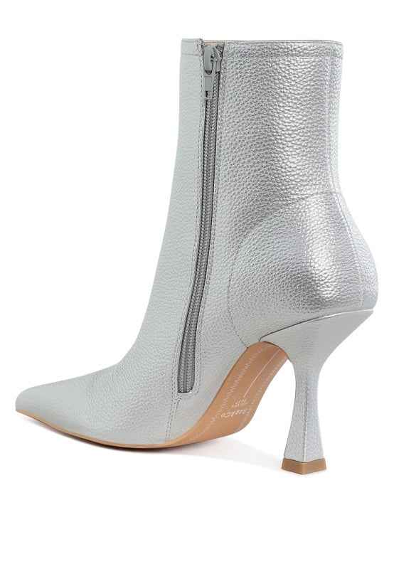 Tentia Metallic Pleather Spool Heel Boots ab727c50-fde7-417f-89c7-814ce4dbd98c