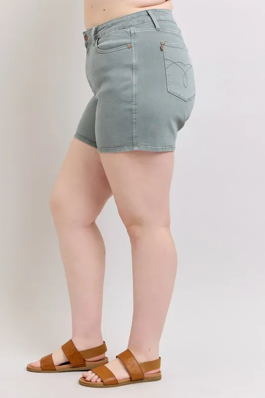Judy Blue Full Size Hw Garment Dyed & Back Pkt Embroidery Shorts Plus Size ab7333ed-38d4-4491-b9ba-06b721fb91a2-Max-Origin