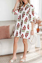 Floral V-Neck 3/4 Puff Sleeve Mini Dress ab73f714-4d33-4bf4-8c1a-905413ed7cfe