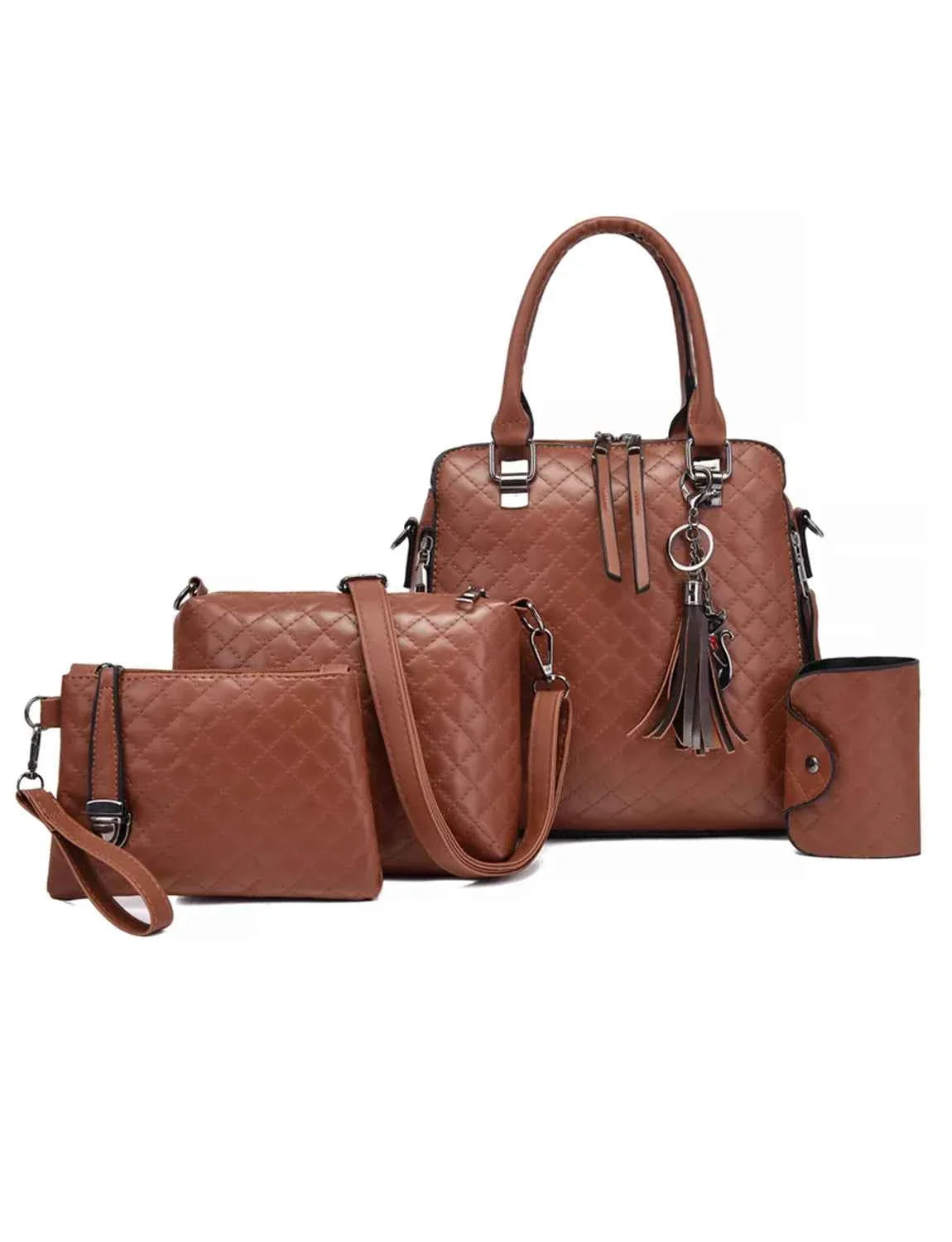 4-Piece PU Leather Bag Set with Tassel Detail Brown onesize ab79a469fe7e4eed8aed24971b2b1797-Max-Origin