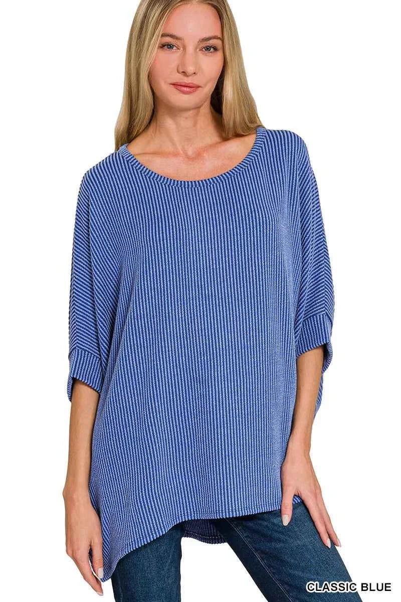 Zenana Raised Rib Bat Sleeve Top CLASSIC BLUE ab870bcee6bd46bc9c5e2ff6a136375d-Max-Origin