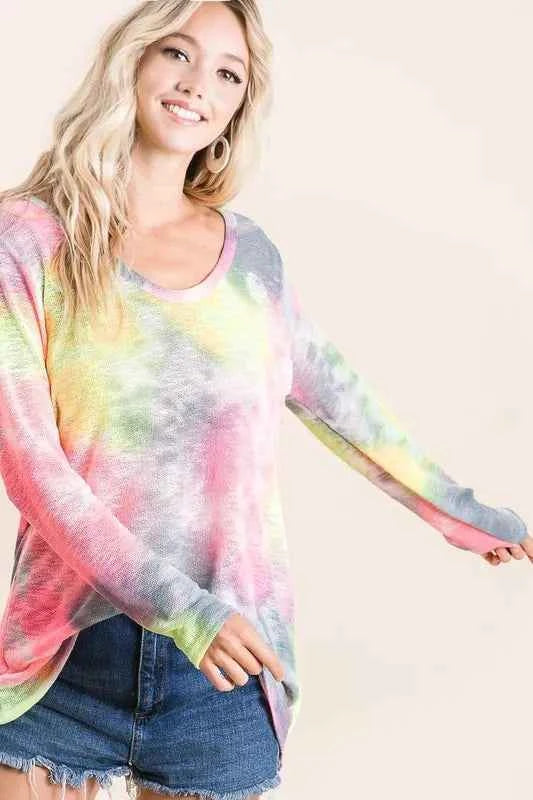 Tie Dye Print Low Gauge Knit Top ab8b8b298f4944168d6122c41ee8aedd-Max-Origin