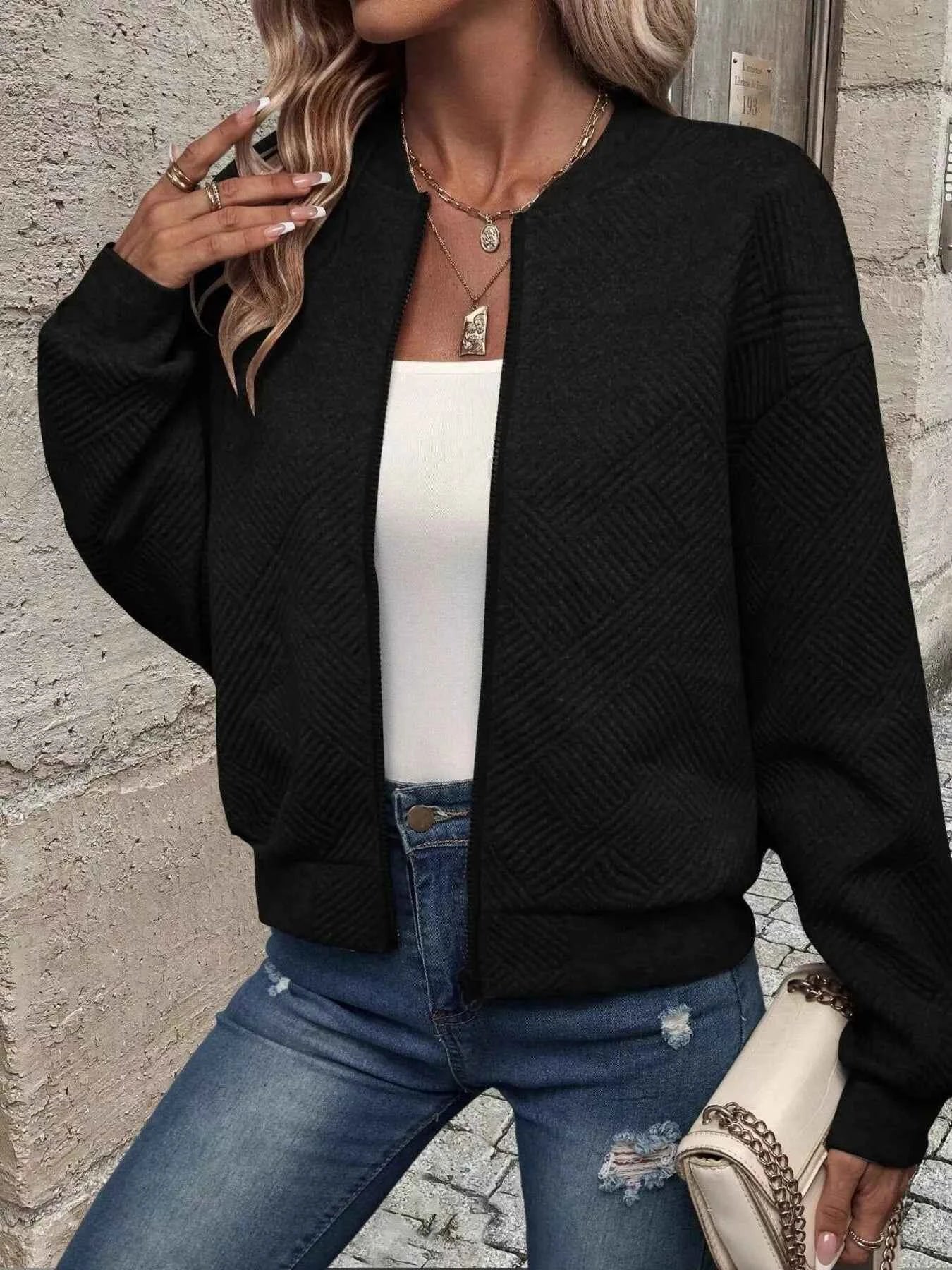 Zip-Up Textured Long Sleeve Jacket ab95ad2287ac4249a412717016f6fa98-Max-Origin