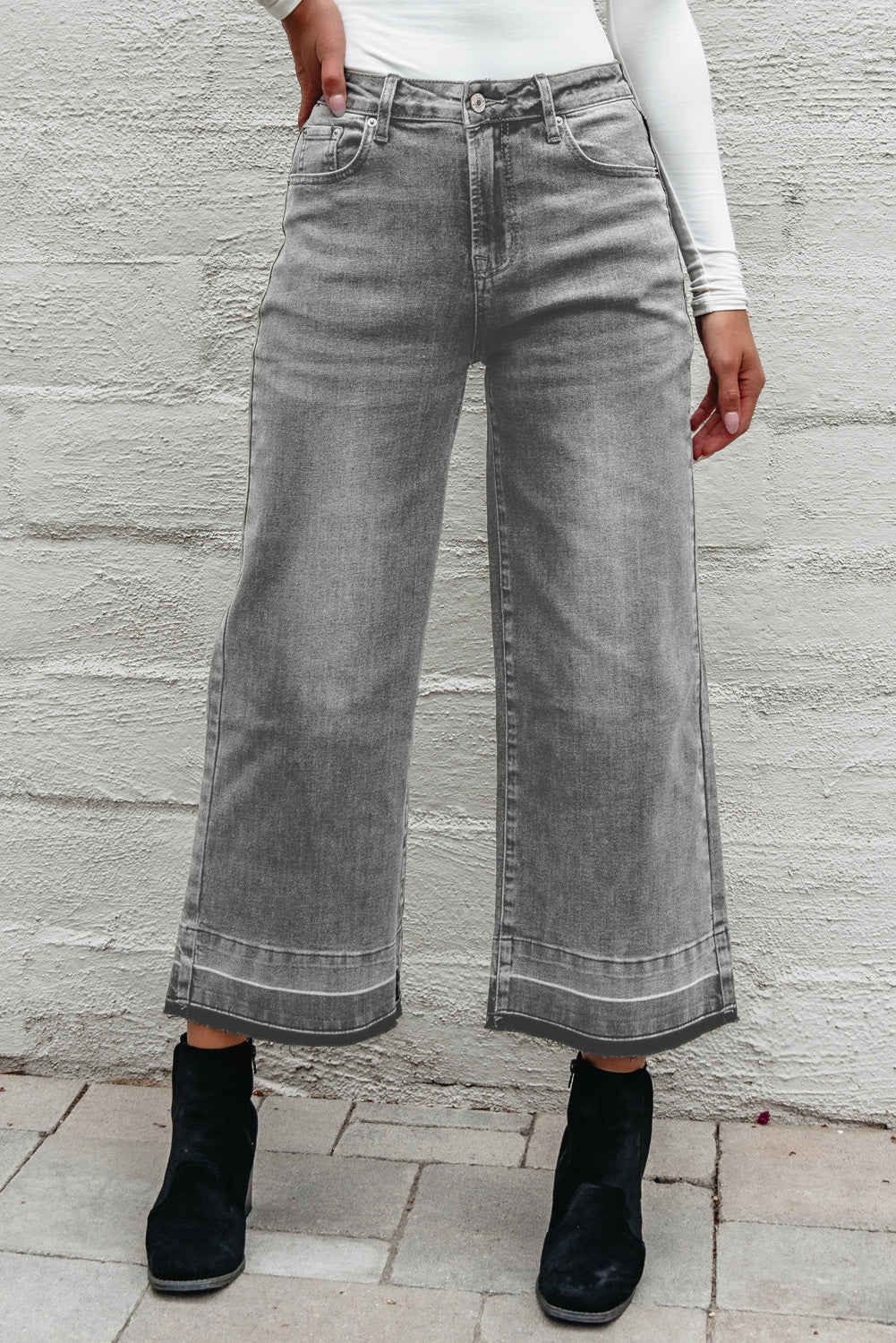 Gray Raw Hem Straight Leg Loose High Waist Jeans aba0771e947c9df9