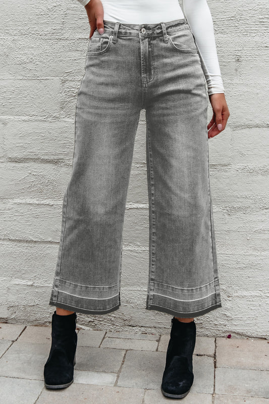 Gray Raw Hem Straight Leg Loose High Waist Jeans aba0771e947c9df9
