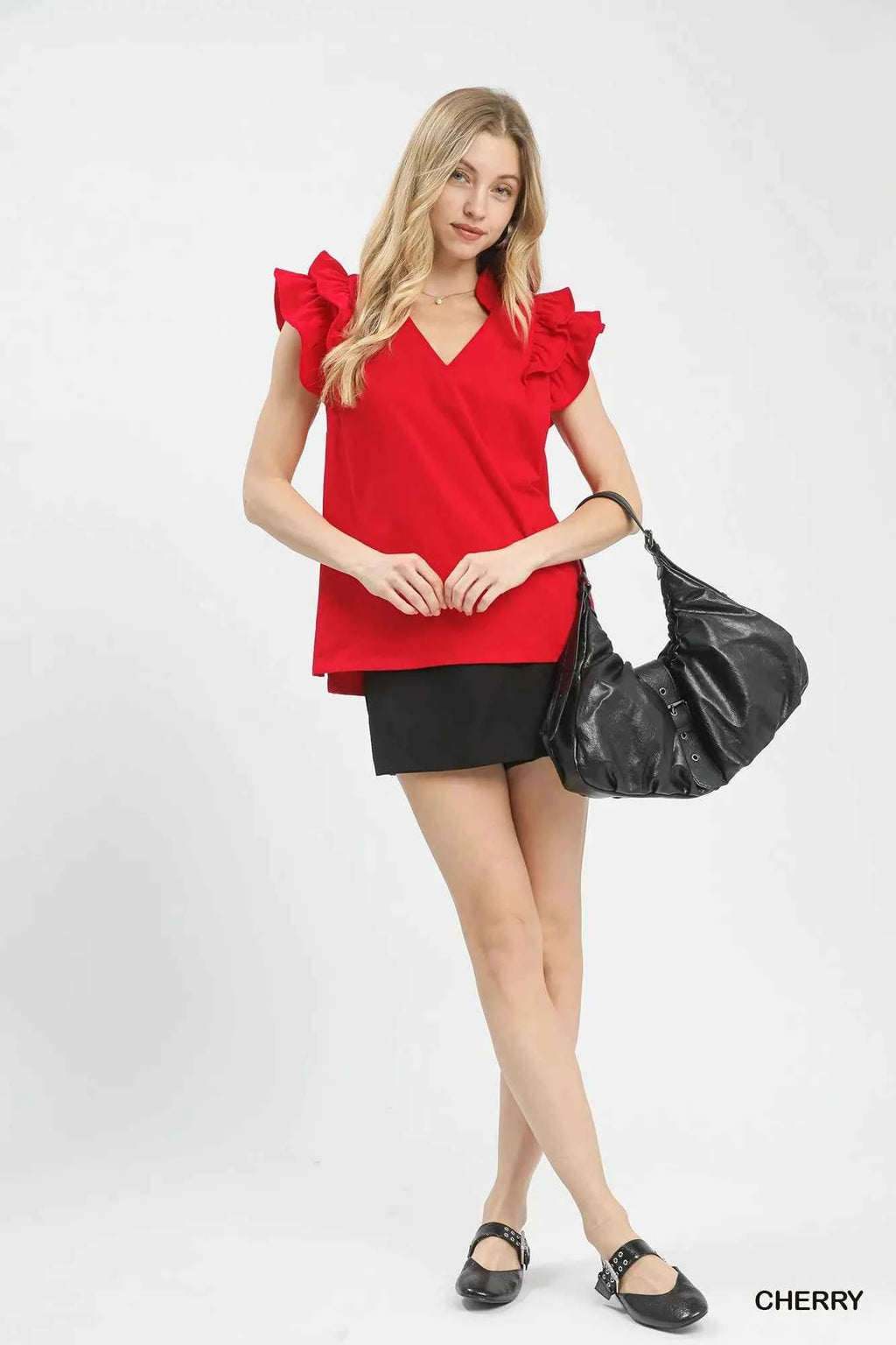Umgee Ruffle Sleeve V-Neck Top aba2f682-9c33-42ba-9e53-19151fdd9923-Max-Origin