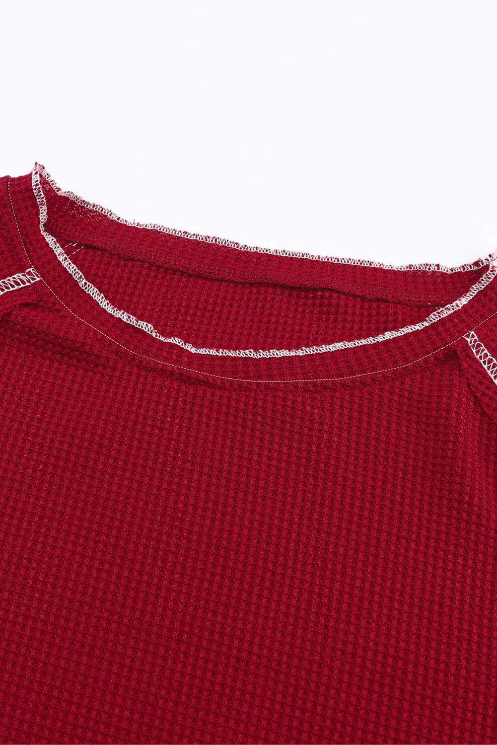 Red Exposed Seam Textured Pullover Long Sleeve Top aba464b4b48b4458
