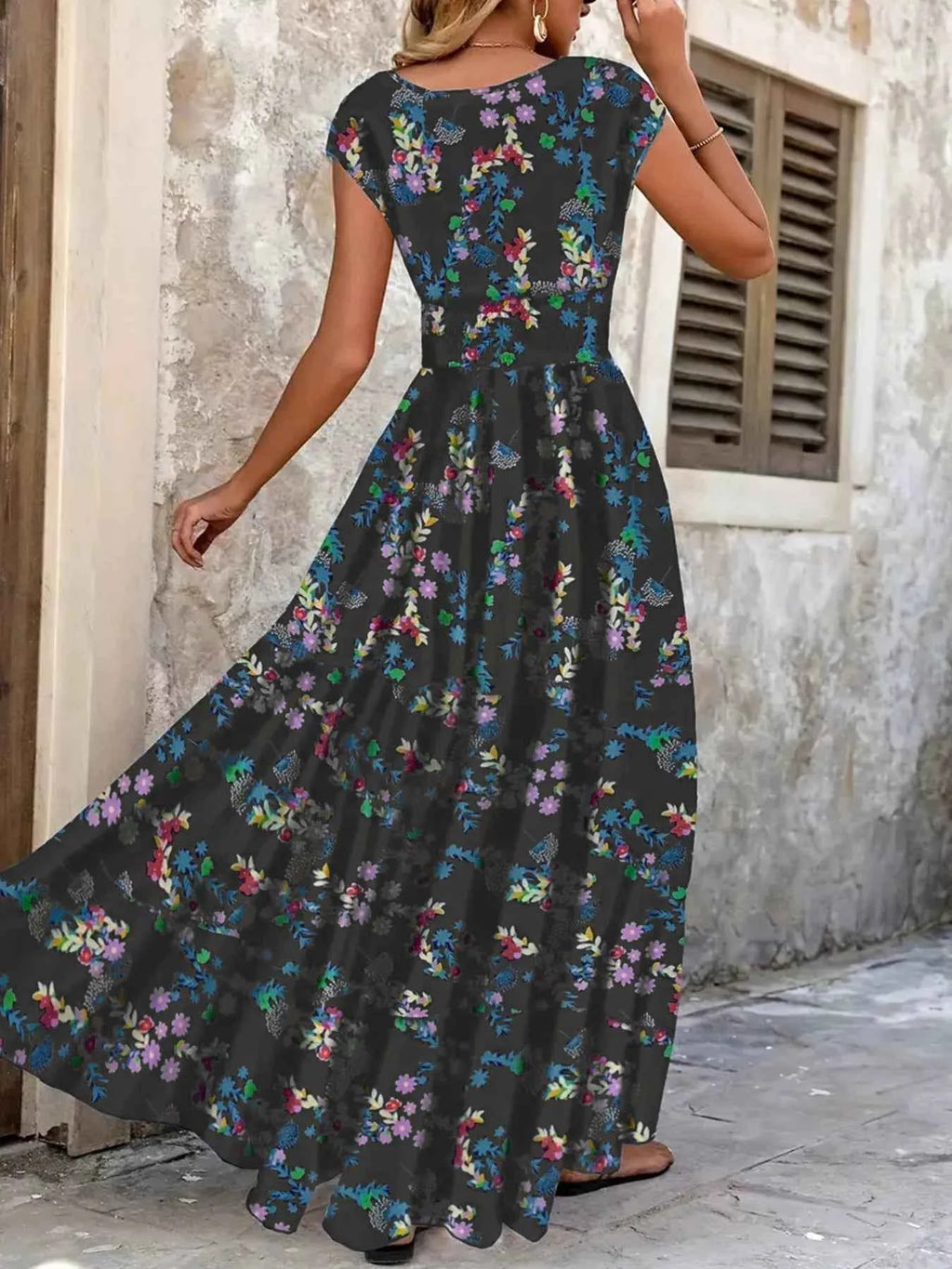 Plus Size Floral V-Neck Cap Sleeve Maxi Dress aba51d19493c403fbe66659a86a3817b-Max-Origin