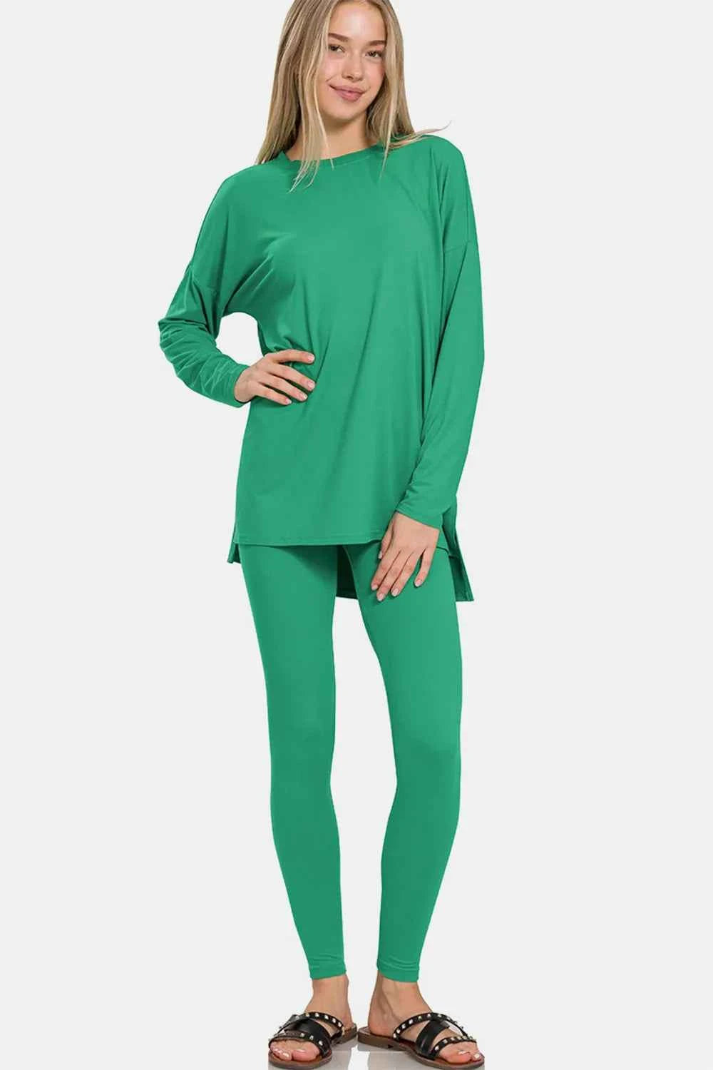 Zenana Full Size Brushed Microfiber Top and Leggings Lounge Set K Green aba7ad27-689c-48c2-b29a-131599d888a2-Max