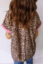 Leopard Print Contrasted Trim Animal Short Sleeve Shirt abb5b906ff517b7d