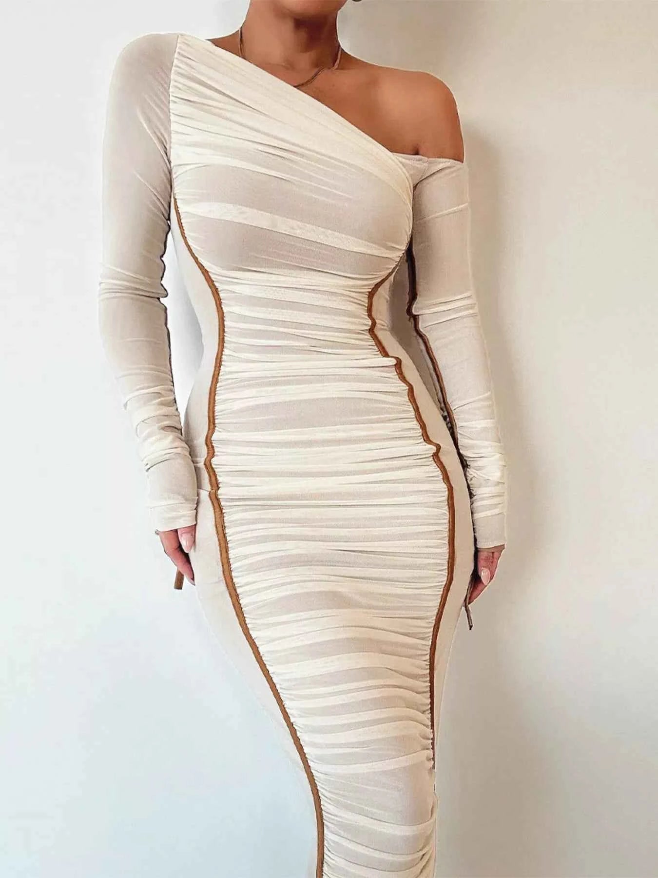 One-Shoulder Ruched Bodycon Midi Dress Apricot abb65d2abd8b48aa8fb5729688da0e14-Max-Origin