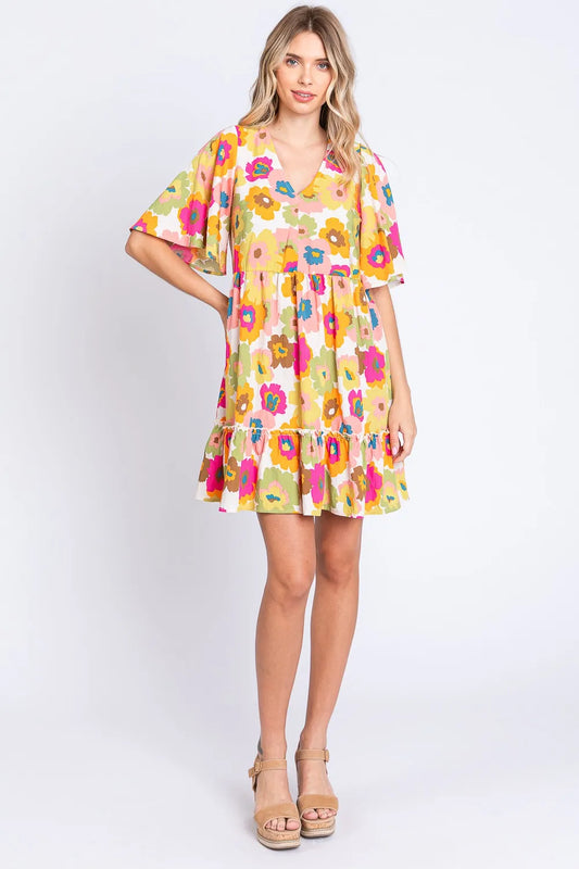 Floral V-Neck Ruffle Hem Mini Dress abc0c95c-fa7e-4622-8245-7c9e9538d22d-Max