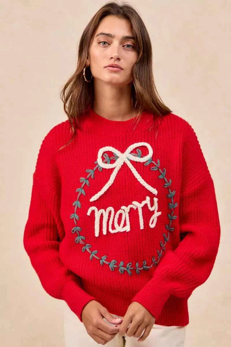BiBi Christmas Wreath Merry Letter Knit Top abc37c8defaf464e84d7630010e60f95-Max-Origin