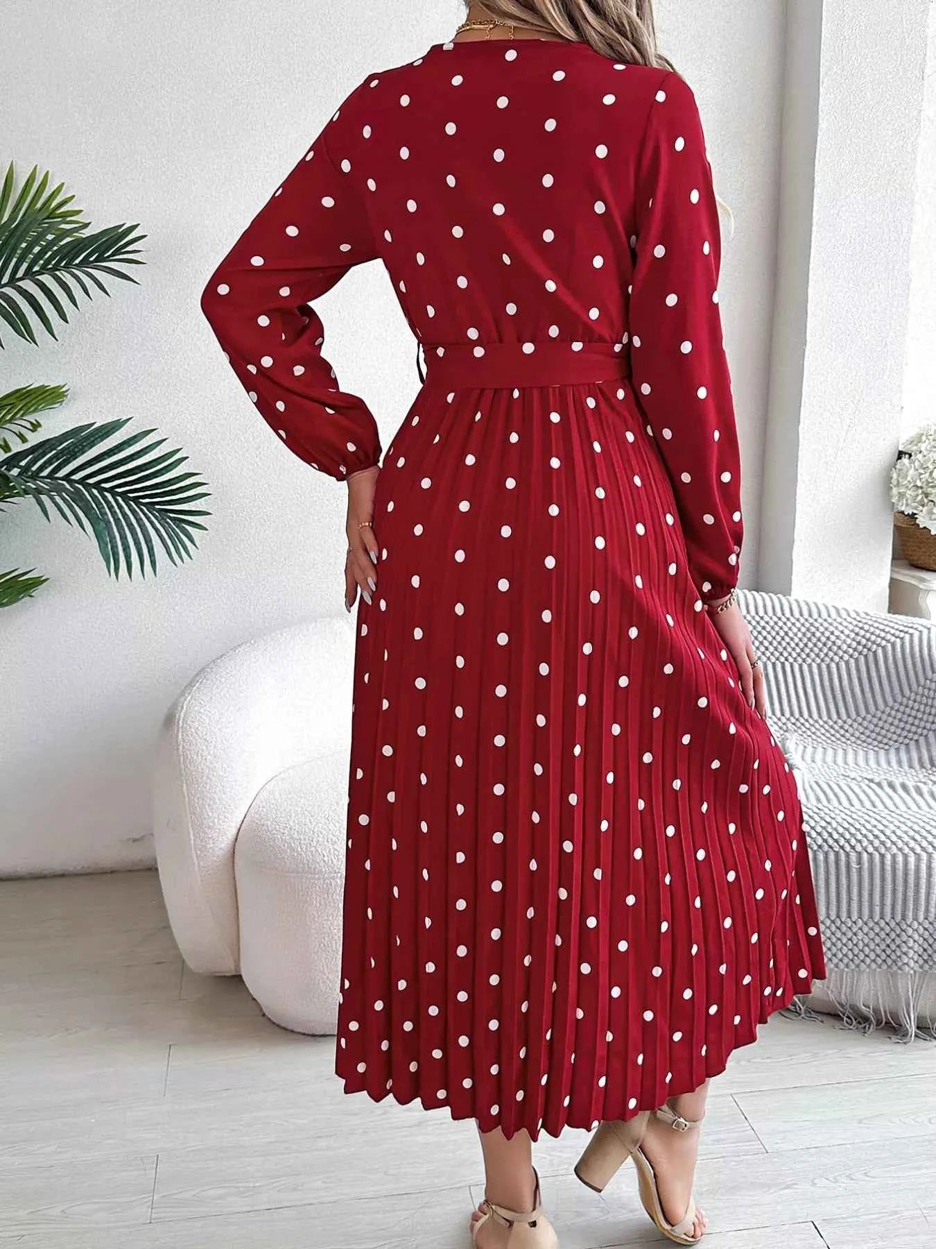 Front Tie Polka Dot Midi Pleated Dress abc54cd0-b8db-48dc-a762-a5fa2c9299ab-Max-Origin