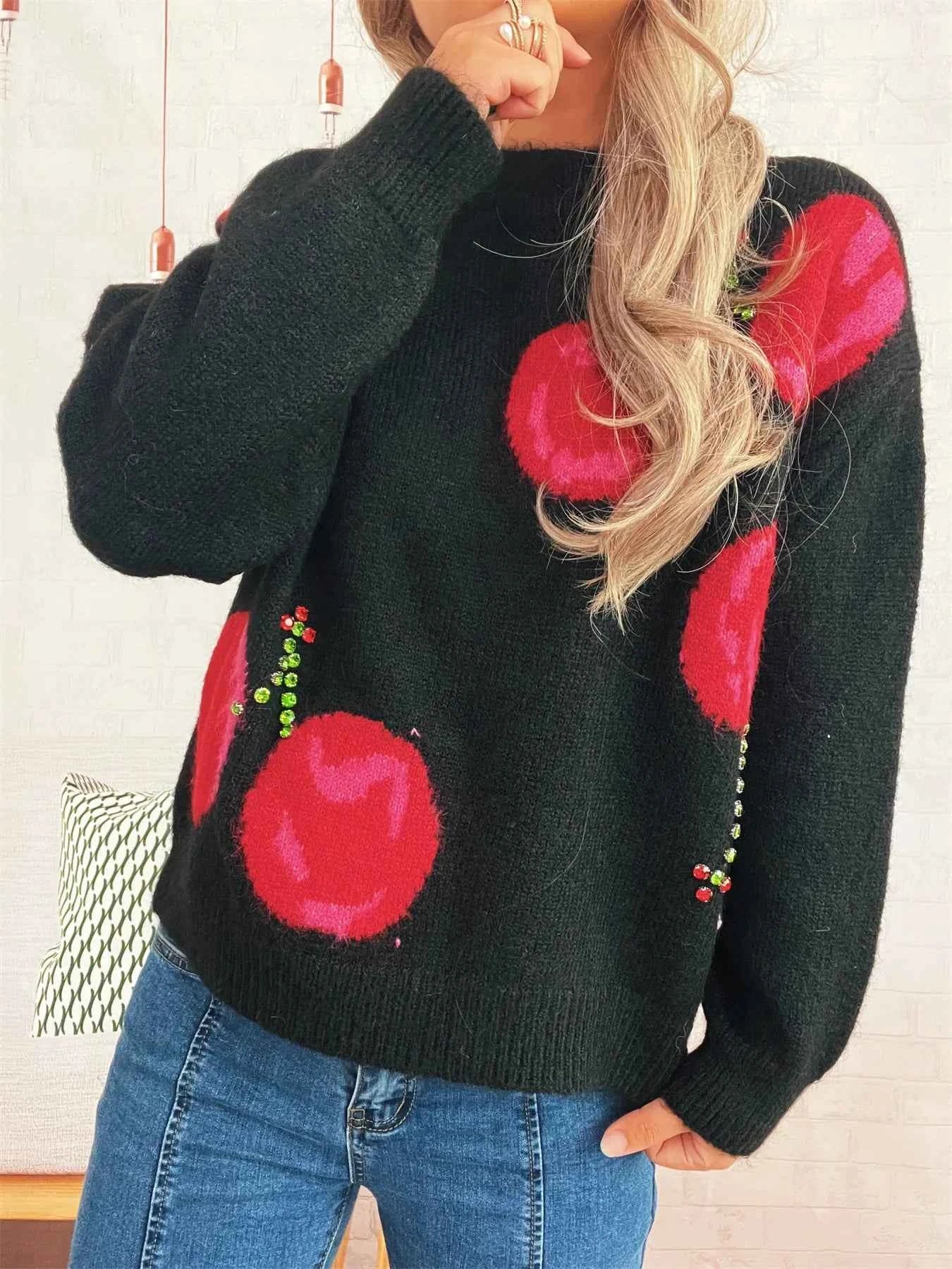 Contrast Cherry Round Neck Sweater abd3ac72ebe445a5a76b8048ccbd872f-Max-Origin