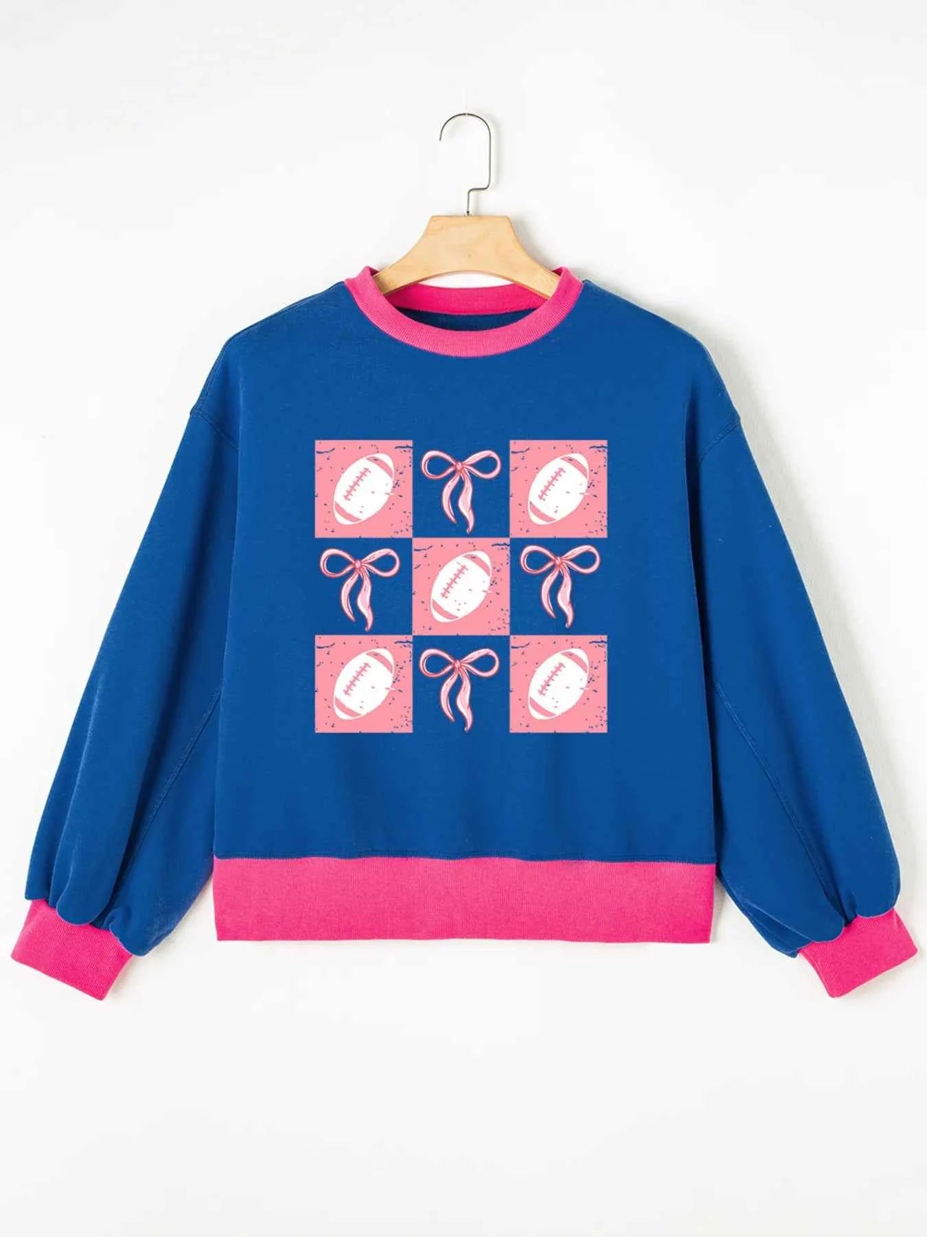 Bowknot Graphic Game Day Contrast Trim Drop Shoulder Casual Sweatshirt abd481250034465e9f7259a79a1ffb14-Max-Origin
