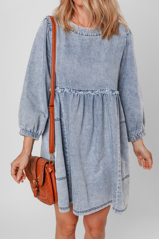 Beau Blue Light Wash High Waist Loose Fit Denim Mini Dress abd508d28195e5e0