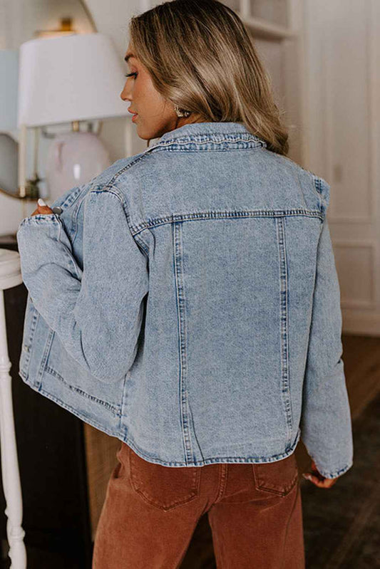 Myosotis Scallop Trim Collar Pocket Button Up Denim Jacket abd91ad1369ef9b7