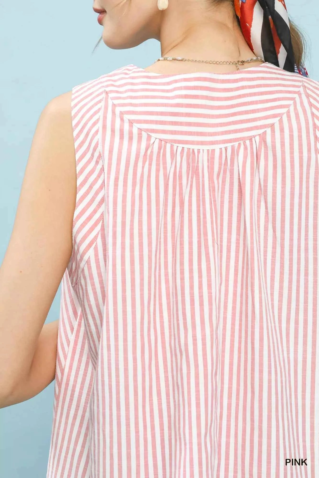 Umgee Mixed Stripe Sleeveless V-Neck Top abe28e02-808d-4497-87ce-65ce6de97b85-Max-Origin