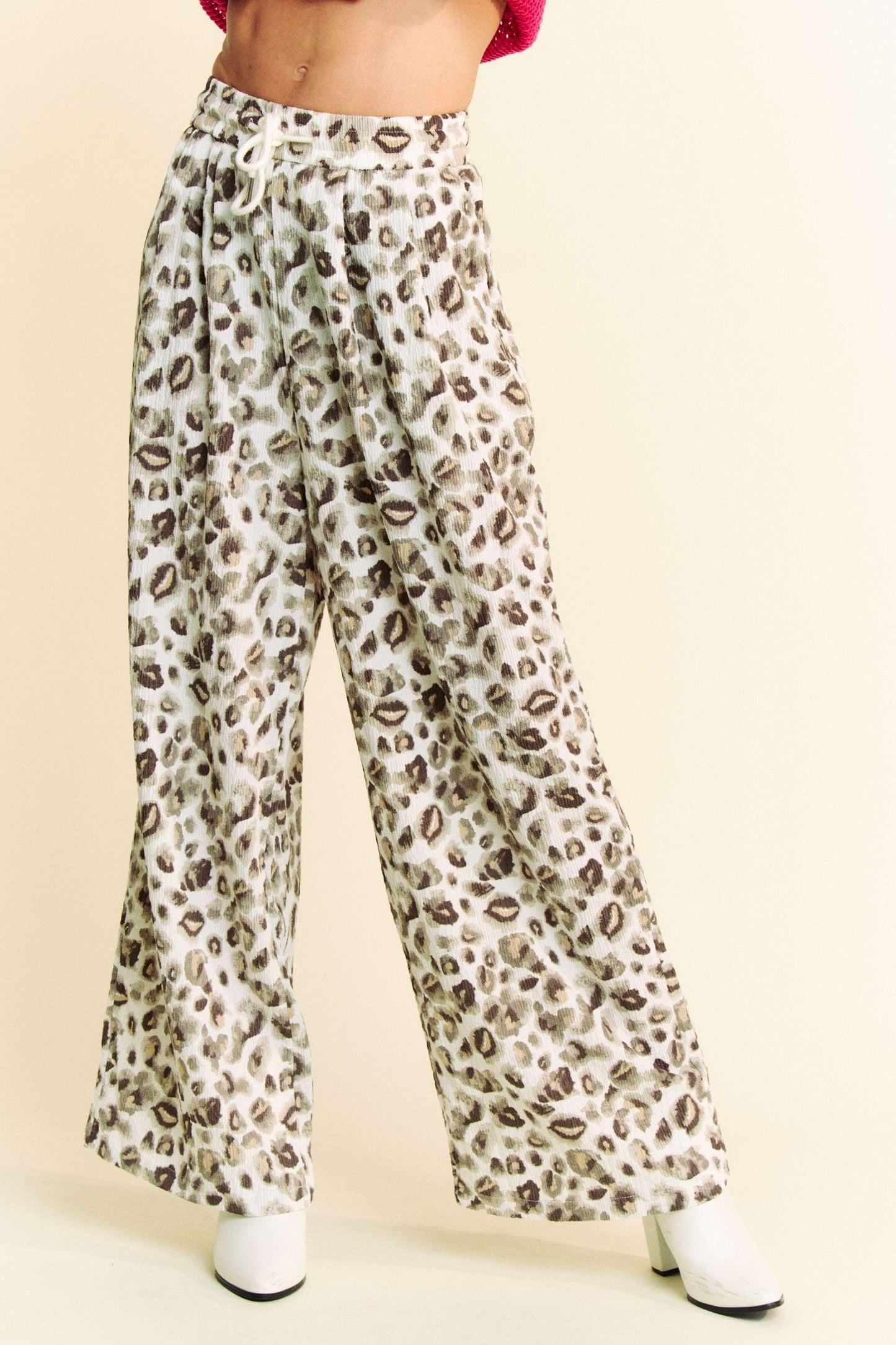 Davi & Dani Drawstring Leopard Wide Leg Pants