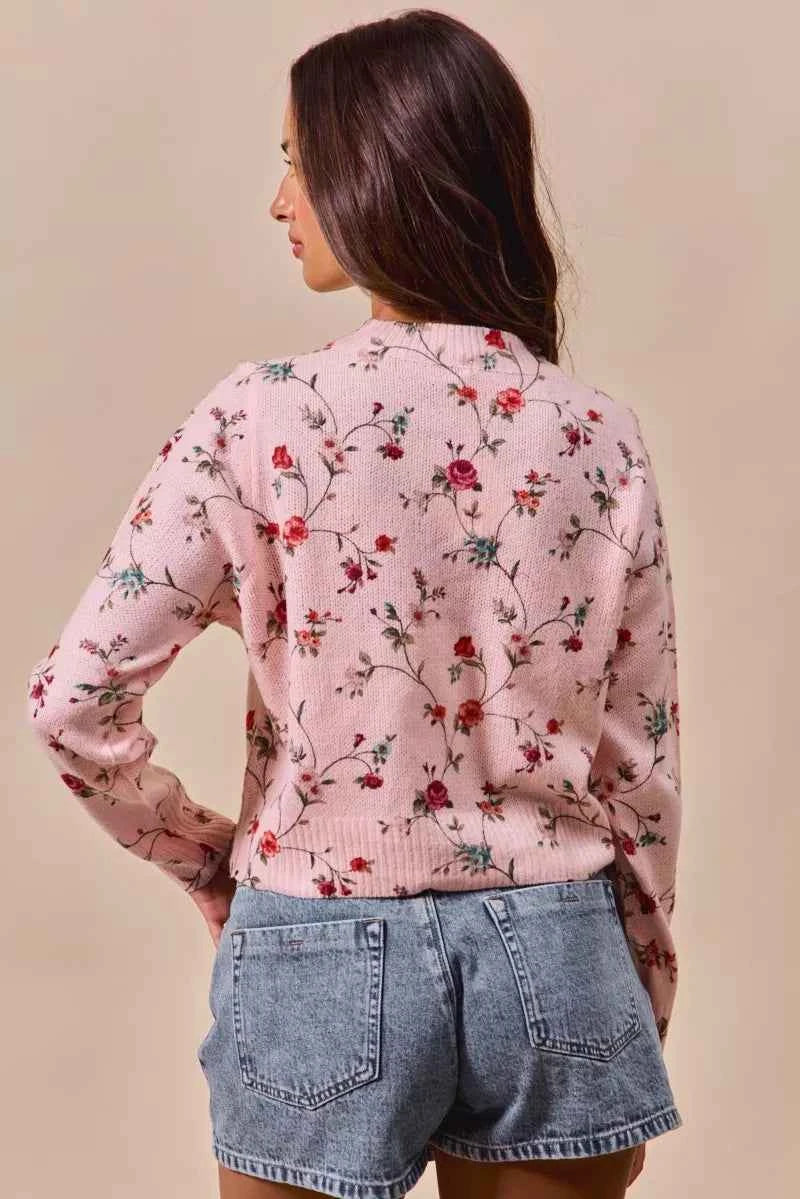 SO ME Floral Print Button Front Sweater Cardigan Top ac04692e97394278b3ca1f9208587f43-Max-Origin