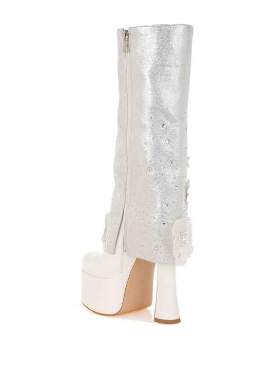 Sundra Floral Applique Platform Heeled Boots ac08dc52-2a6c-4f75-87b9-7d9236e0cc3d