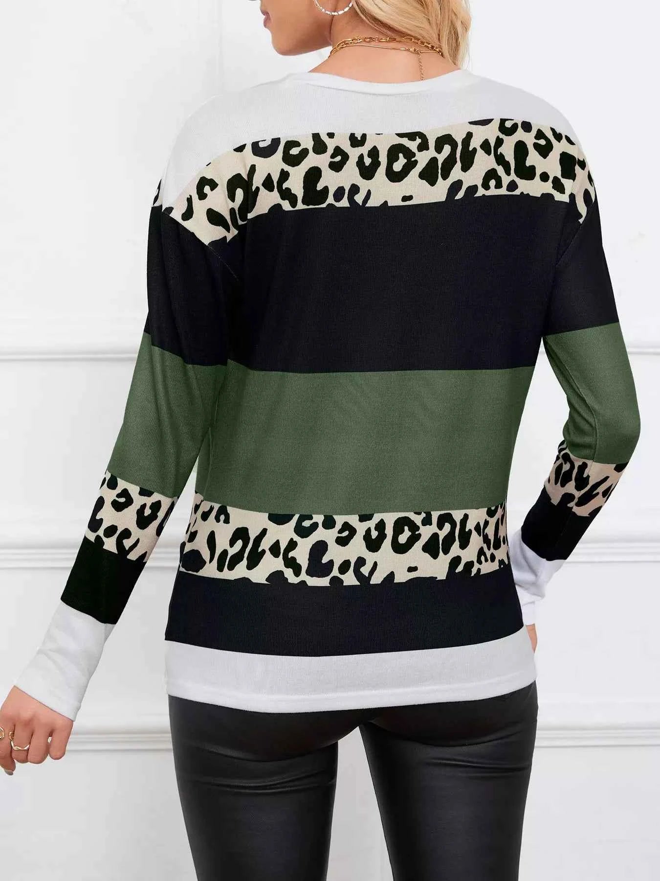 Leopard Color Block Striped Knit Top ac0dc34b2a2f444bb8fd81c047c589f2-Max-Origin