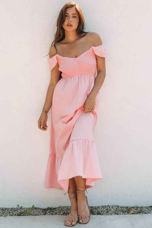 Solid V-Neck Flutter Sleeve Ruffle Maxi Dress ac0dc70e-ddbf-4f5b-a9b6-7c2975f215ef